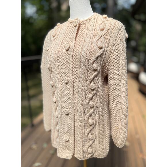 Cable Knit Cream Fisherman Long Cardigan Handmade S Preppy Nautical Academia - Picture 4 of 7